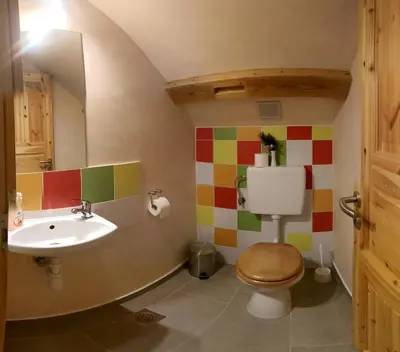 a bathroom with a toilet and a sink at Guest House Kraljev Hrib in Kamniška Bistrica