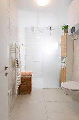 a white bathroom with a toilet and a shower at Apartma 21 - Ajda in Bovec