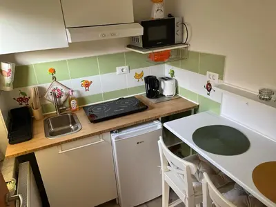 a small kitchen with a stove and a sink at Sončni zahod in Kobarid