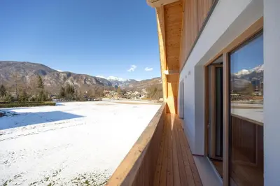 a view from the balcony of a house with a view at House Natura Triglav in Bohinj