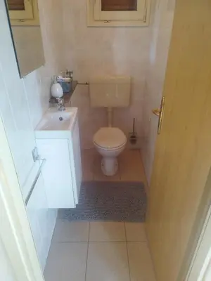 a small bathroom with a toilet and a sink at Počitniška hiša Lokve in Trnovo