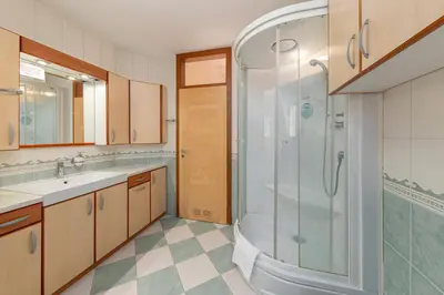 a bathroom with a shower and a sink at Apartments Way to Heaven in Dol pri Ljubljani