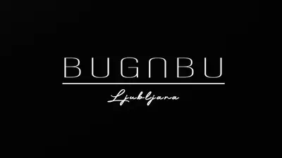 a sign that reads bursub with a black background at Bugabu Ljubljana in Ljubljana