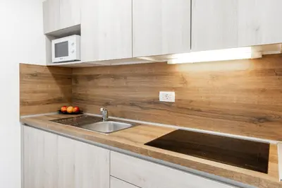 a kitchen with a sink and a microwave at Apartment Tina - Lipa 33 in Podčetrtek