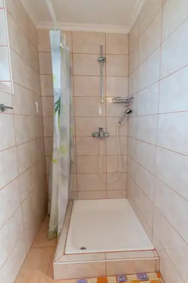 a bathroom with a shower with a glass door at Apartments Dominika Štros in Bohinj