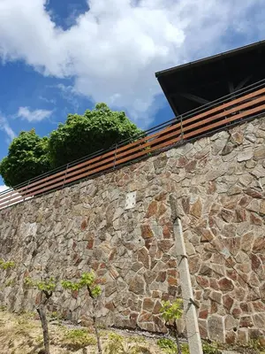 a stone wall with trees on top of it at TRUTH WINES HOUSE in Veliki Vrh