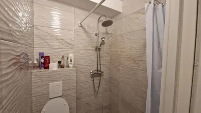 a bathroom with a shower with a toilet in it at Ljubljana rest nest in Ljubljana