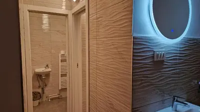 a bathroom with a shower and a sink at Ljubljana rest nest in Ljubljana