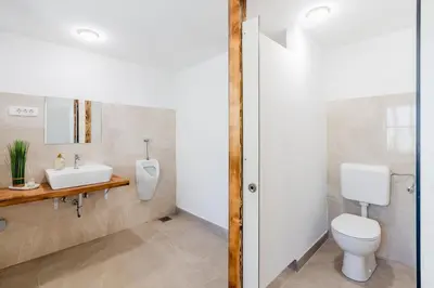 a bathroom with a toilet and a sink at Holiday Homes Pr Pelaku with Outdoor Sauna in Slappe dʼIdria