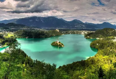 an island in the middle of a lake at Cottage Žirovnica in Žirovnica