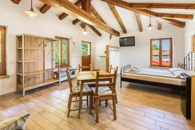 a room with a table and chairs and a bed at Zelkonn House in Branik