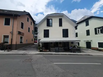 a building with a tent in the middle of a street at Apartma Mirko in Bovec