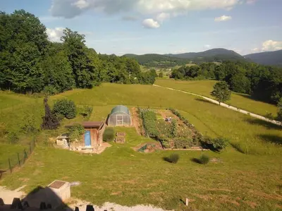 an aerial view of a garden in a field at Snoopy House in Žužemberk