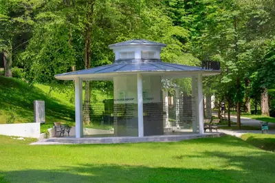 a gazebo in the middle of a park at Apartma Marija - Terme Dobrna in Dobrna