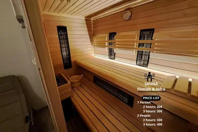 an empty sauna with a sign on the side at S&B's RETREAT in Godovič