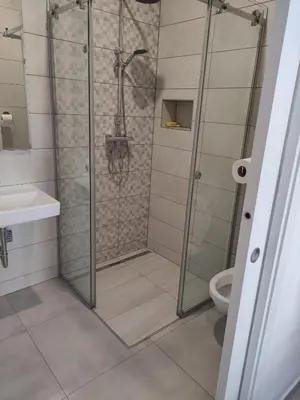 a bathroom with a shower with a sink and a toilet at Apoteka in Lenart v Slovenskih Goricah