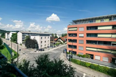 a view of a city street with a building at The Elegant Retreat in Ljubljana