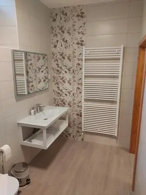 a bathroom with a white sink and a mirror at Tourist farm Pri Andrejevih in Narin