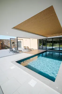 a swimming pool in the middle of a house at BRIC Wine & Relax in Vogrsko