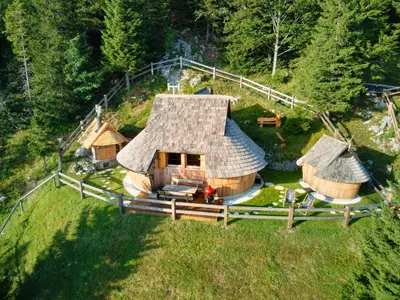 an overhead view of a house with a roof at Luxury Chalet & Sauna Kati - Velika Planina - I Feel Alps in Stahovica