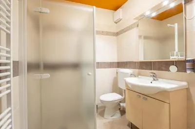 a bathroom with a toilet and a sink and a shower at Vila Sofia in Tržič