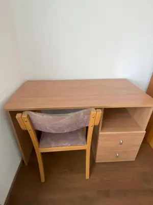 a wooden desk with a shelf and a drawer at Lavender in Postojna