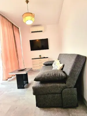 a living room with a couch and a flat screen tv at Mediteran Apartments in Koper