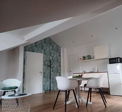 a kitchen with a table and chairs in a room at Apartma Špela in Slivnica pri Mariboru