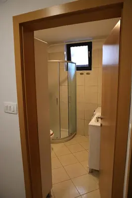 a bathroom with a shower and a sink at Apartma Pers in Zgornje Gorje