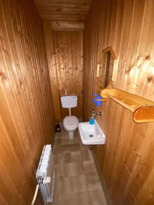 a small bathroom with a toilet and a sink at Počitniško stanovanje ZALAR in Mojstrana