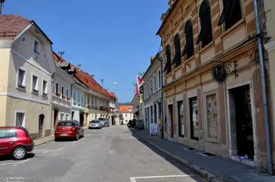 a city street with cars parked on the street at Luxury Residence Metlika in Metlika