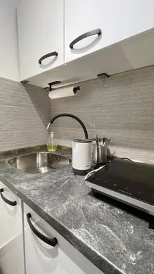 a kitchen with a sink and a counter top at Roses Apartment Prijeten apartma za dve osebi in Mengeš