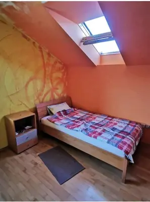 a small bedroom with a bed and a window at Morning sunshine in Bled