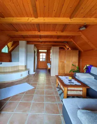 a living room with a couch and a table at Holiday home in Dolenjske Toplice - Kranjska (Krain) 51092 in Dolenjske Toplice