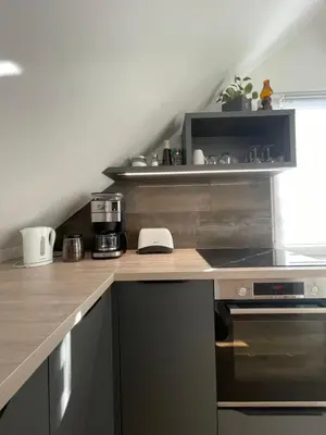 a kitchen with a stove and a counter top at Walter Apartments in Gozd Martuljek