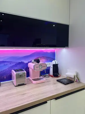 a kitchen counter with a sewing machine and a toaster at Apartment Anaa in Radovljica