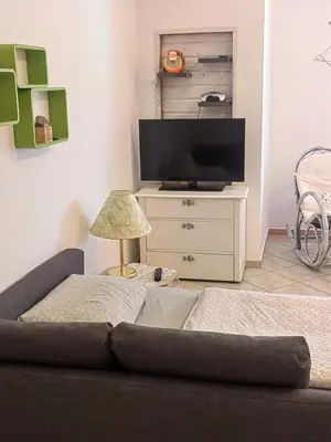 a living room with a couch and a tv at WoW sleeping in Miklavž na Dravskem Polju
