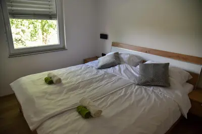 a large white bed with two pillows on it at Mala Vila Kolpa in Griblje