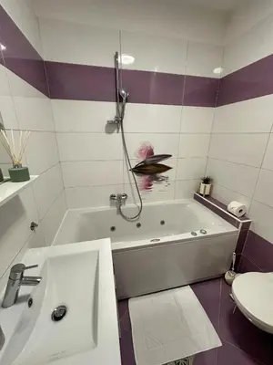 a bathroom with a tub and a sink at Cozy Corner Ljubljana in Ljubljana