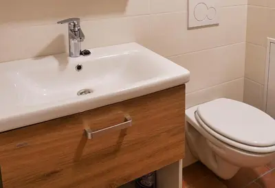 a bathroom with a sink and a toilet at Apartments Metro 7 in Ljubljana