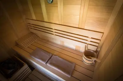 an overhead view of a sauna with a toilet at Hayrack Skok Mozirje in Mozirje