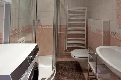 a bathroom with a shower and a toilet and a sink at Apartment Maya in Kranjska Gora