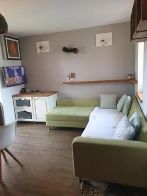 a living room with a bed and a couch at Marjetica20 in Moravske Toplice