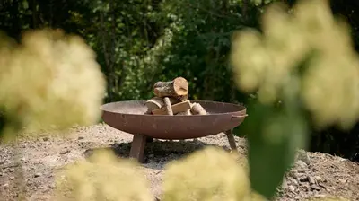 a bird bath with a pile of rocks in it at Vista Larix Chalet in Ljubno