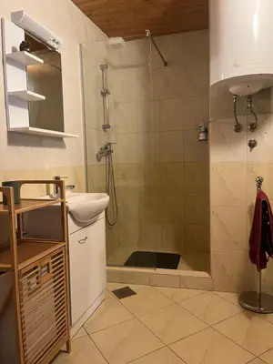 a bathroom with a shower and a sink at Apartma Gasa in Brežice
