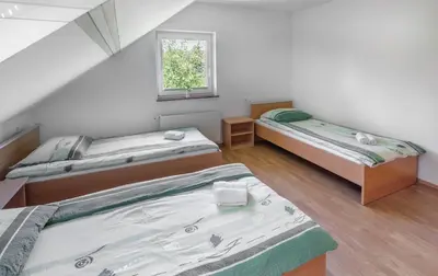 a bedroom with two beds and a window at Apartments Šuster in Stari Trg ob Kolpi