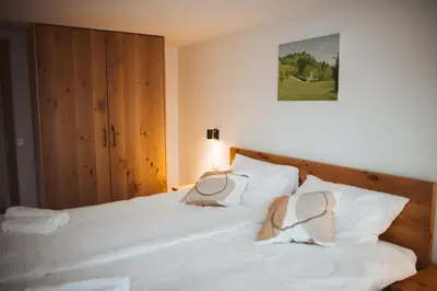 a bedroom with a white bed with two white pillows at Holiday Home Vinagora in Bistrica ob Sotli