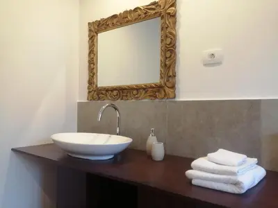 a bathroom with a sink and a mirror at Silentium Domus doo in Gornje Vreme