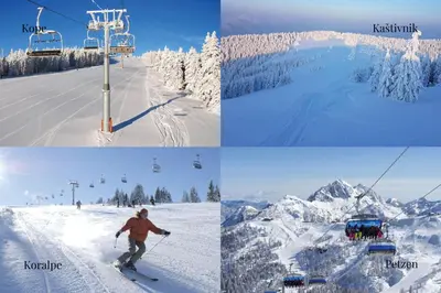 a collage of four pictures of a ski lift at Villa Elizabeth - Apartment with Garden in Slovenj Gradec