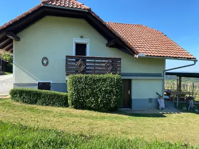 a small house with a hedge in front of it at Vineyard Cottage Rigelj in Dolenjske Toplice